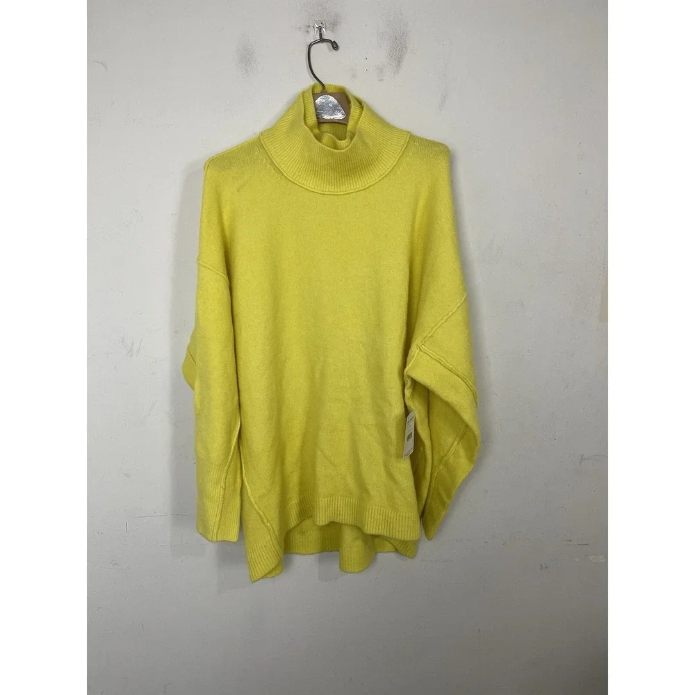 Free People Womens Sweater Medium Yellow Wool Blend Oversized Cozy Knit Tunic